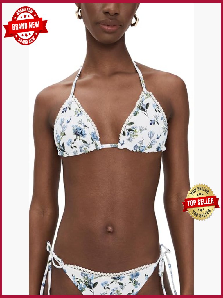 Reversible Triangle Bikini Top With Lace Trim, Lining, Ties At Back